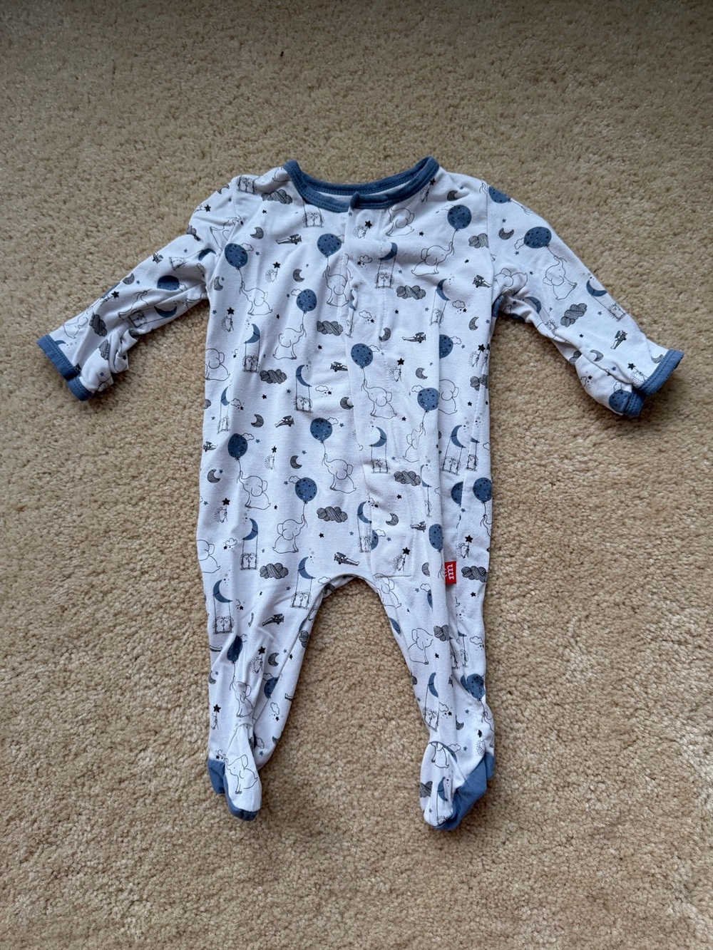 Magnetic Me Blue White Elephant Print Footie One Piece - Newborn 5-8 lbs - VGUC